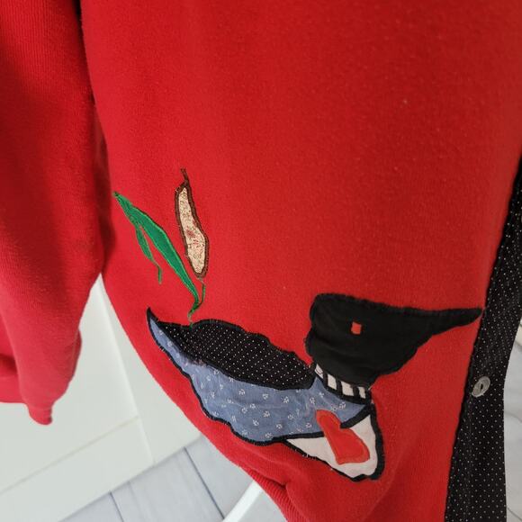 Jerzees Size L Vintage Duck Red Button Up Sweatshirt Black White Polka Dot - Picture 2 of 10